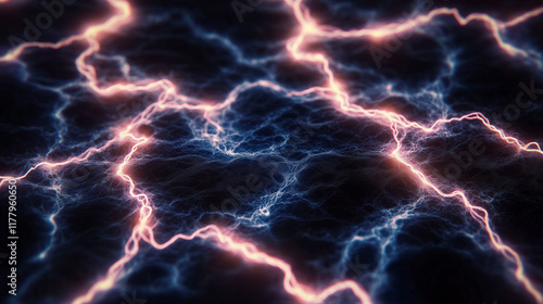 Electric background with pink and blue lightning bolts on a dark backdrop, vibrant energy design