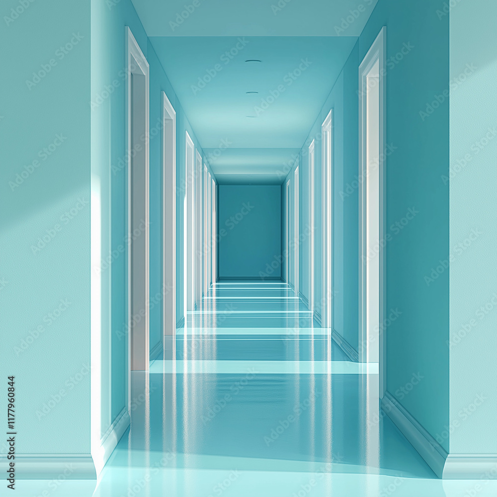 Obraz premium Turquoise Shiny Open Hallway Icon on Minimalist Grey Background