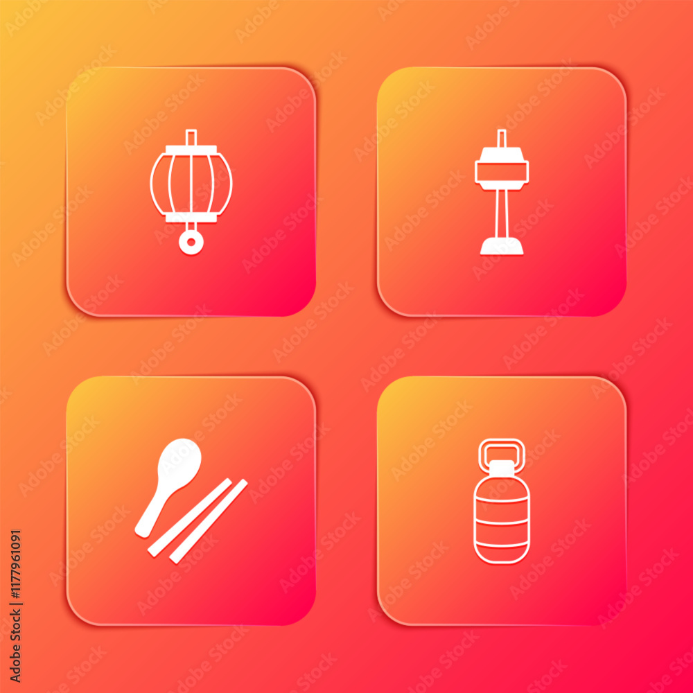 Set Korean lantern, N Seoul tower in South, Food chopsticks and icon. Vector Set Korean lantern, N Seoul tower in South, Food chopsticks and icon. Vector