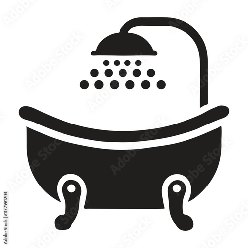 Bathtub Shower Silhouette Icon a Bathroom Fixture Illustration