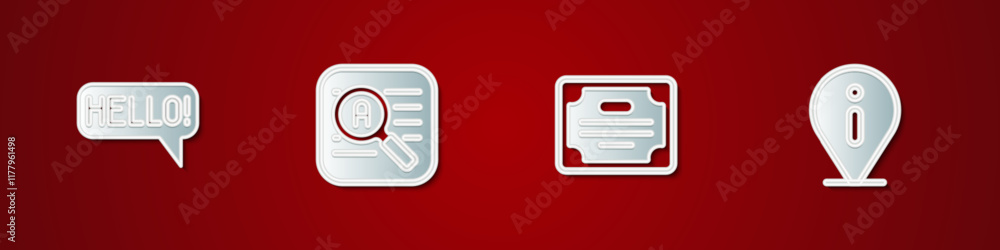 Set Hello in different languages, Translator, Certificate template and Information icon. Vector Set Hello in different languages, Translator, Certificate template and Information icon. Vector