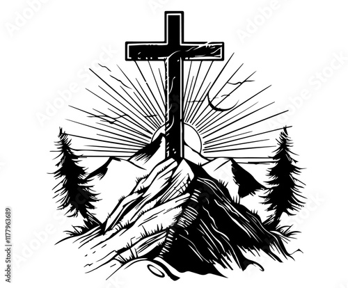vector cross with sunrise illustration