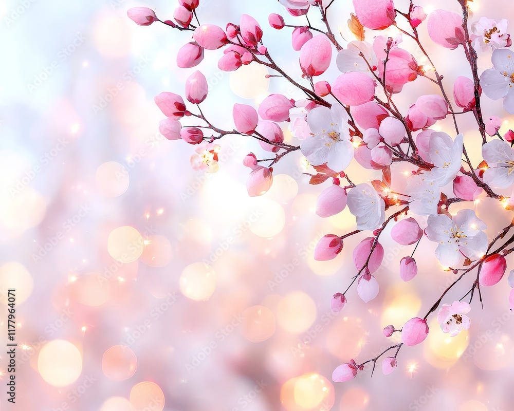 Delicate Pink and White Spring Blossoms on Glowing Background Floral Springtime Image Delicate Pink and White Spring Blossoms on Glowing Background Floral Springtime Image