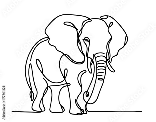 minimalist vector artwork of an elephant in monochrome line art