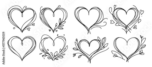 creative vector set of hearts with intricate decorative patterns monoline design