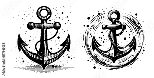 hand drawn anchors with splashes vector