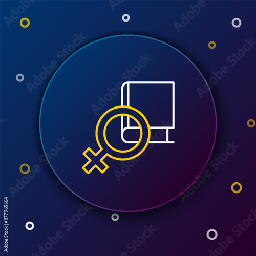 Line Book about women icon isolated on blue background. 8 March. International Happy Women Day. Colorful outline concept. Vector photo