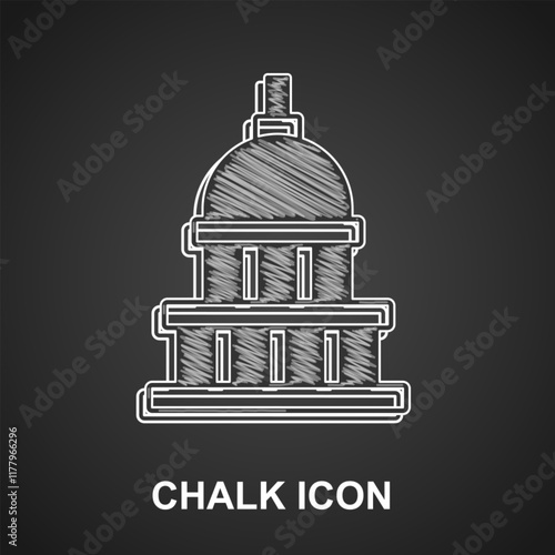 Chalk White House icon isolated on black background. Washington DC. Vector