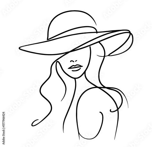 detailed line art of female portrait featuring hats and elegance