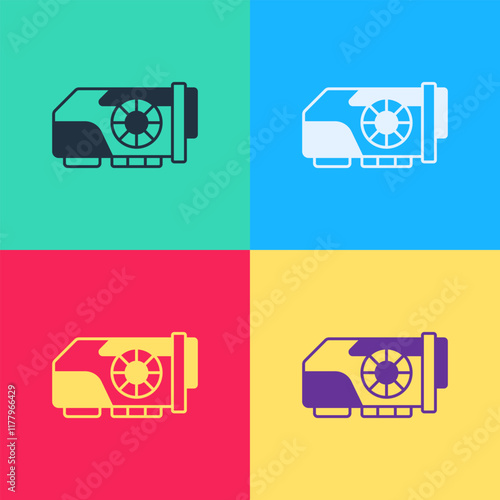 Pop art Video graphic card icon isolated on color background. Vector