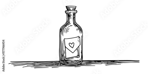 artistic depiction of a glass bottle containing a symbolic heart