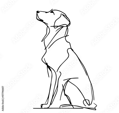 elegant monochrome drawing of a dog in a relaxed sitting pose