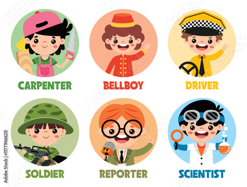 Set Of Various Cartoon Professions