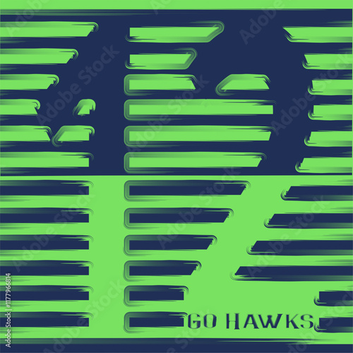 number 12 - Navy blue and neon green football, sport vector graphics for street art - graffiti lettering typography - art illustration - writen Word
