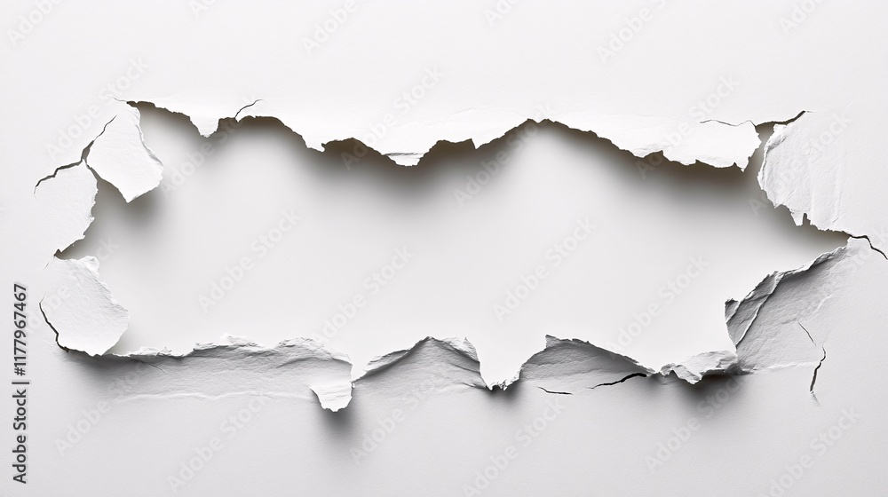 Torn paper creates an intriguing hole in a clean surface Torn paper creates an intriguing hole in a clean surface