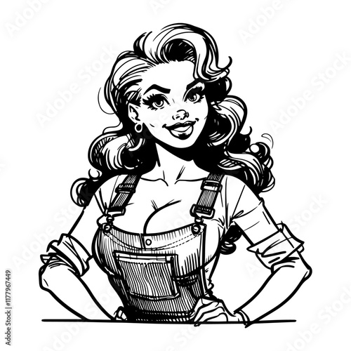 artistic depiction of a smiling female character in a casual outfit