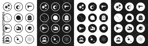 Set Ray gun, Planet, Great Bear constellation, Alien, Moon and stars, and icon. Vector