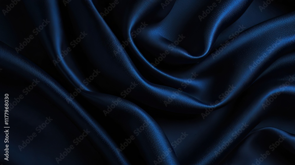 Fototapeta premium Deep blue satin fabric flows in gentle curves showcasing its smooth texture and rich color perfect for elegant fashion or interior design applications