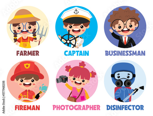 Set Of Various Cartoon Professions
