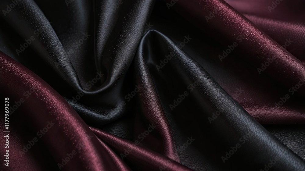 Obraz premium Swirling fabric in deep burgundy and black displays a rich texture inviting touch with its smooth and luxurious feel. Perfect for elegant design projects