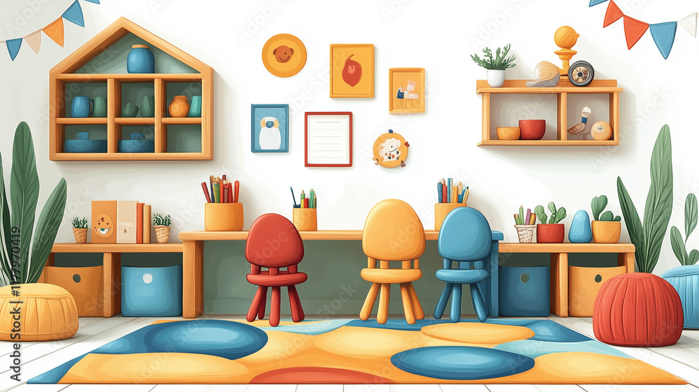 Fototapeta premium cartoon children's corner room for a child kindergarten nursery room for a kid