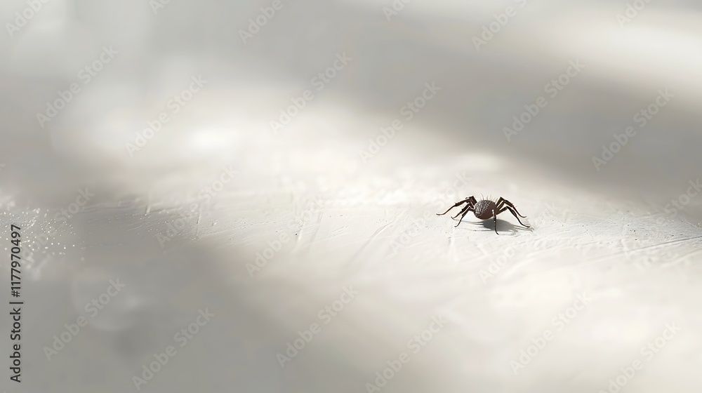 A close-up of a small tick resting on a white surface. A close-up of a small tick resting on a white surface.