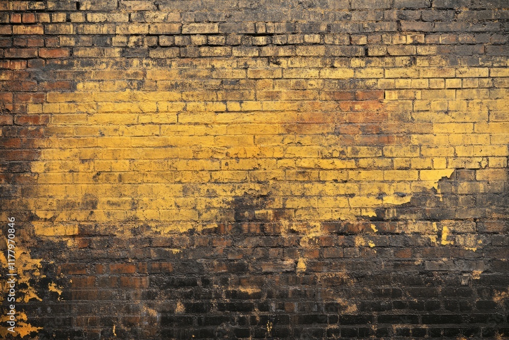 Naklejka premium Distressed brick wall with graffiti street art and abstract design.
