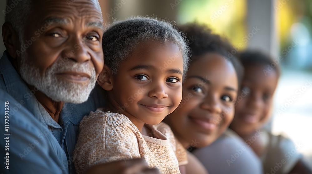 Close-up Portrait of a Multigenerational Family with Focus on a Smiling Young Girl Close-up Portrait of a Multigenerational Family with Focus on a Smiling Young Girl