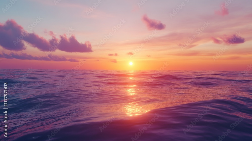 Naklejka premium Vibrant sunset over calm ocean water.