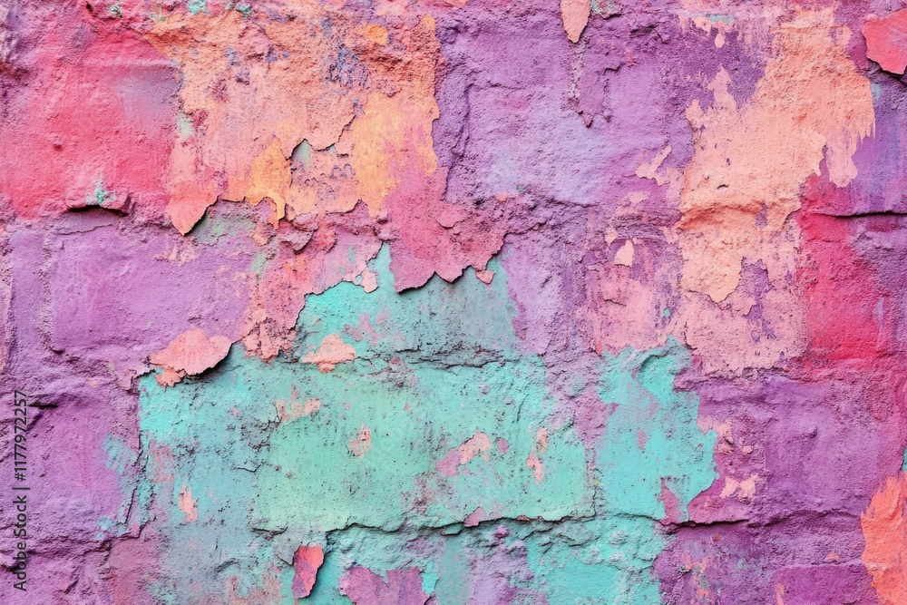Fototapeta premium Wall painted the old faded colorful paint