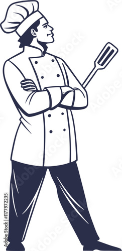 Design an illustration of a chef folding arms