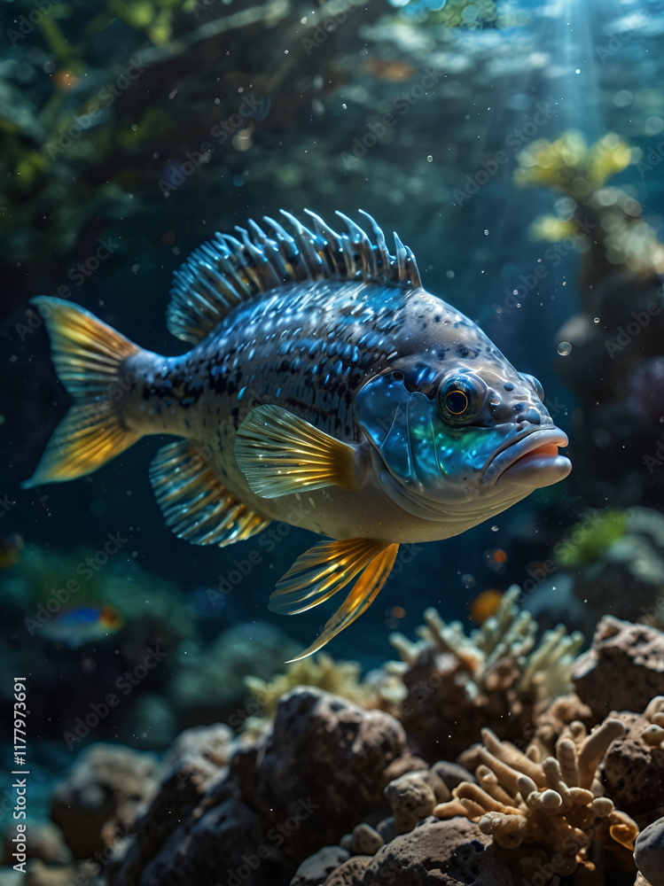 Warm shades of gold and the soft sheen of fins. Warm shades of gold and the soft sheen of fins.