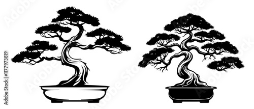 artistic depiction of a bonsai tree in minimalist monochrome style