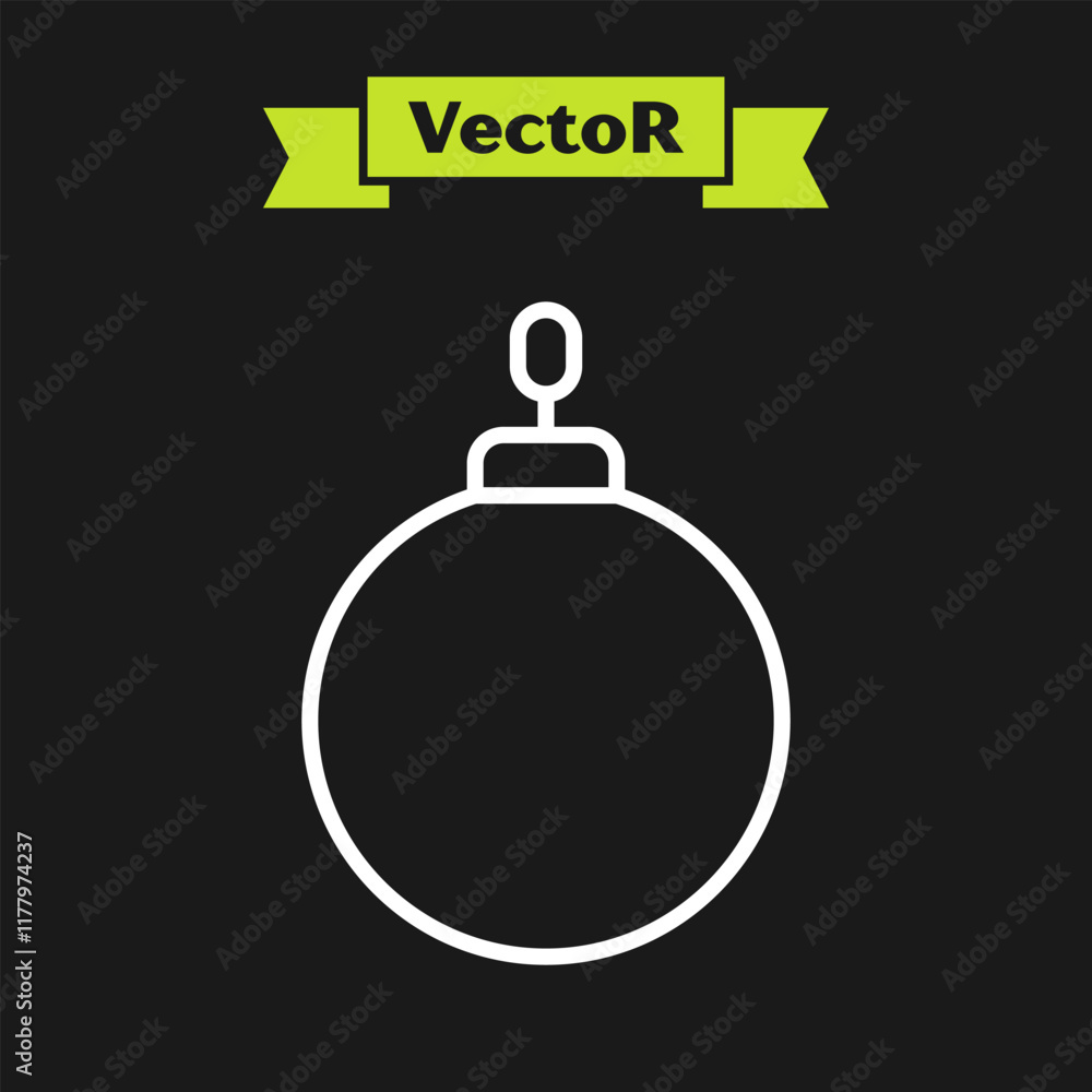 Fototapeta premium White line Christmas ball icon isolated on black background. Merry Christmas and Happy New Year. Vector