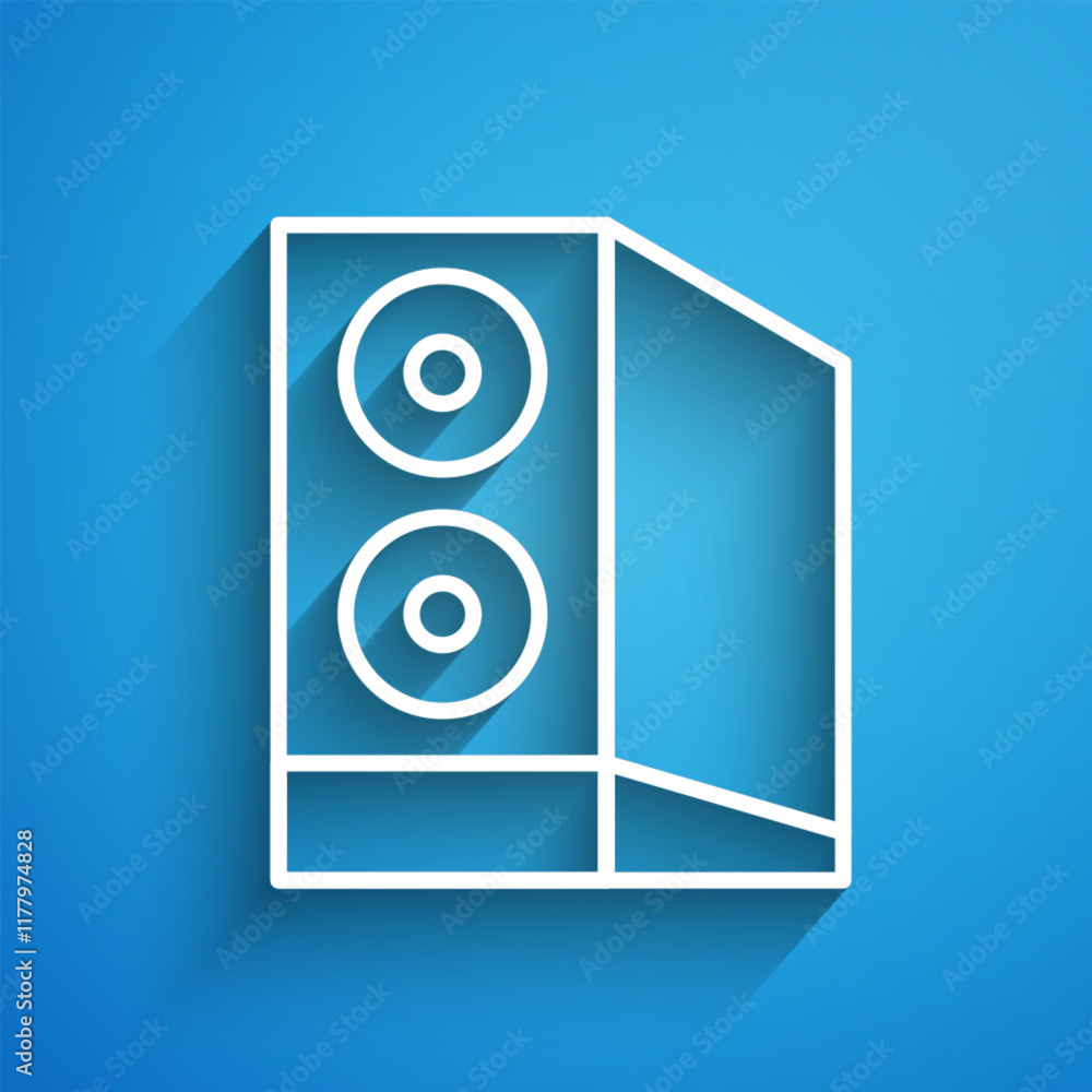 White line Case of computer icon isolated on blue background. Computer server. Workstation. Long shadow. Vector White line Case of computer icon isolated on blue background. Computer server. Workstation. Long shadow. Vector