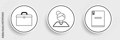 Set line Notebook, Briefcase and Teacher icon. Vector