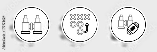 Set line Binoculars and american football ball, and Planning strategy concept icon. Vector