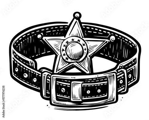 hand-drawn engraving-style vector of a sheriff badge belt design