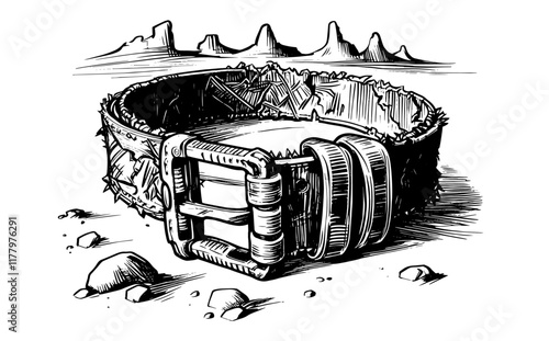post-apocalyptic vector illustration of a worn leather belt in desert landscape