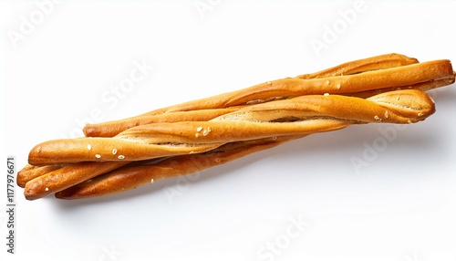 a crisp grissini salted breadstick dry homemade pretzel isolated on a white background top view1.jpg photo