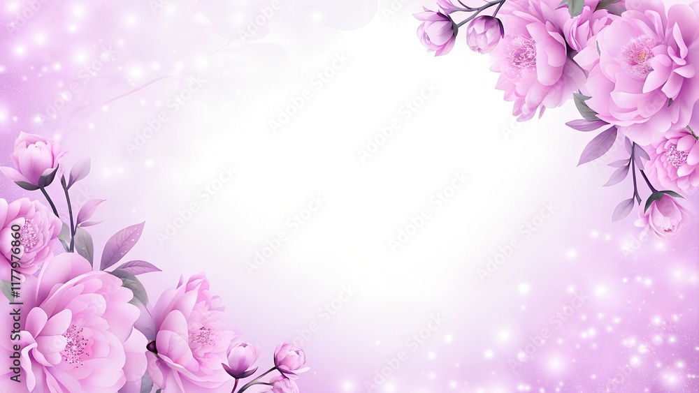 spring background, with delicate flowers of peonies  flowers are located in opposite corners, soft background, gradient from white to pink