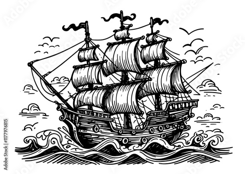 creative depiction of a traditional ship navigating the waves