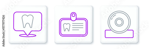 Set line Otolaryngological head reflector, Dental clinic location and Id card with tooth icon. Vector