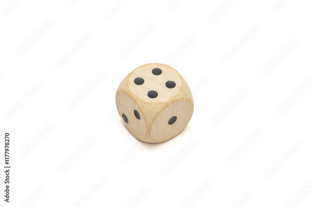 White Wooden Dice with Four on Top Isolated on White Background White Wooden Dice with Four on Top Isolated on White Background