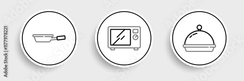 Free Download Set line Covered with tray of food, Frying pan and Microwave oven icon. Vector - GFXLoad