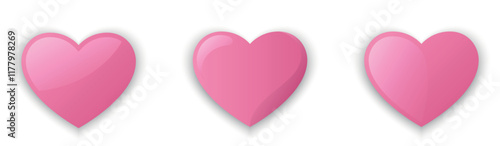 Voluminous hearts for Valentines day in trendy pink color. Love symbols. Isolated vector images