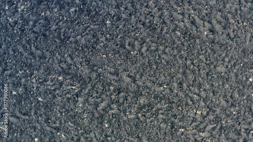 Top aerial view of an  agricultural field in winter.The drone turns in a circle.