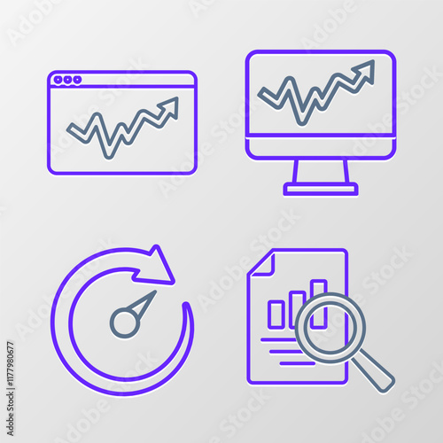 Wallpaper Mural Set line Document with graph chart, Digital speed meter, Monitor and Graph infographic icon. Vector Torontodigital.ca