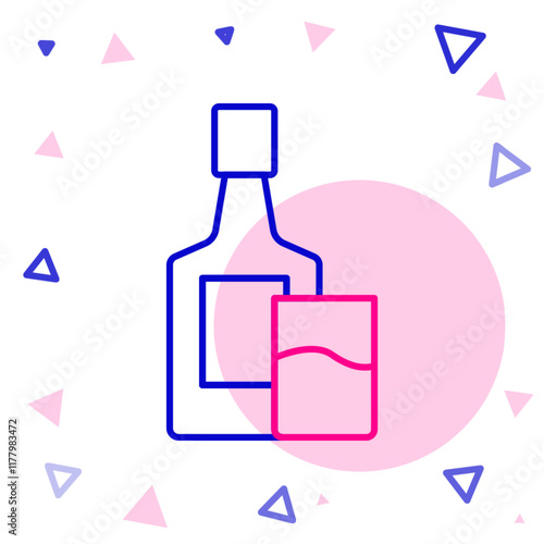 Line Whiskey bottle and glass icon isolated on white background. Colorful outline concept. Vector