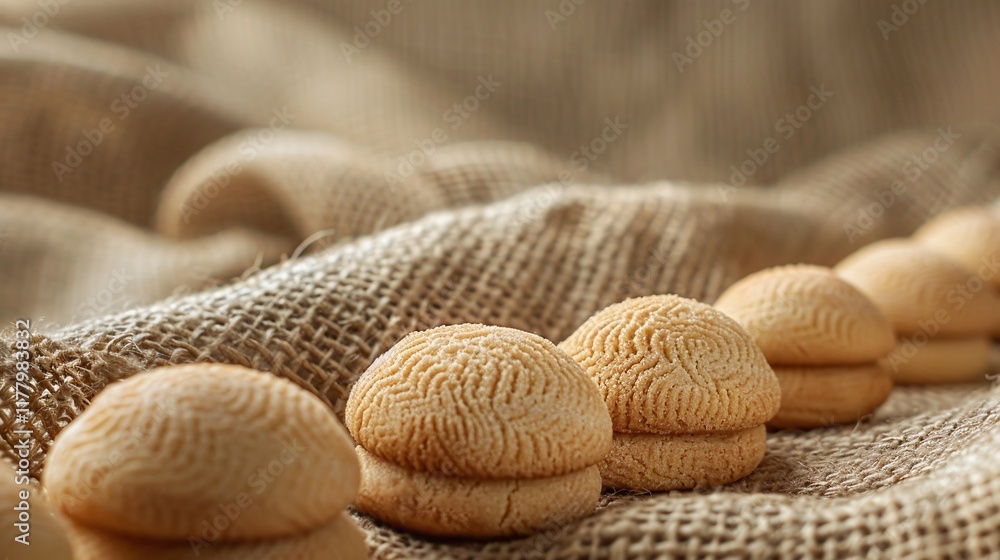 Decorative cookies on burlap fabric, homemade biscuits with artistic details, cozy rustic display, soft baked treats with textured background
Decorative cookies on burlap fabric, homemade biscuits with artistic details, cozy rustic display, soft baked treats with textured background